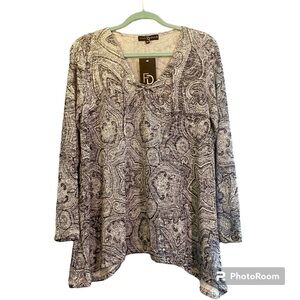 NWT Fred Davis Blue White Paisley Lace Up Long Sleeve Lightweight Sweater Sz L